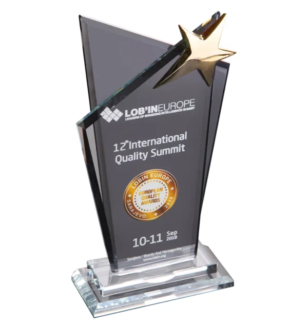 Κρυστάλλινo Βραβείο 14x26cm με Χρυσό Αστέρι κωδ. EKT-220