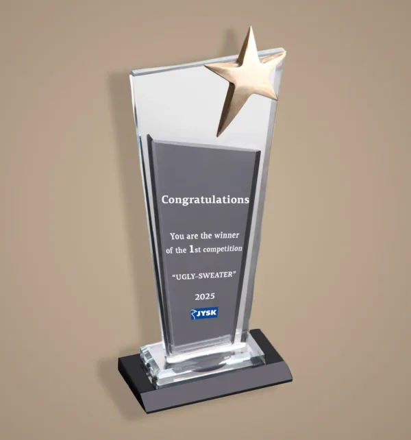 Κρυστάλλινo Βραβείο με Χρυσό Αστέρι 11x26cm κωδ. EKT-215