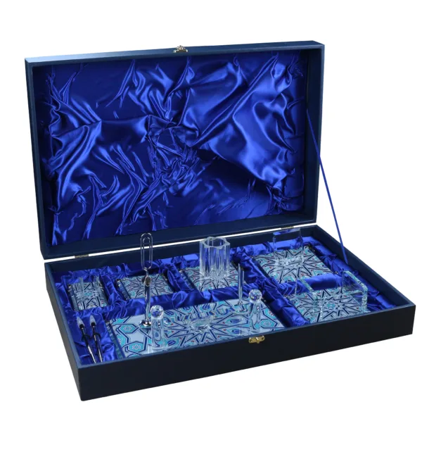 Κρυστάλλινο Επιτραπέζιο Σετ Γραφείου με Σχέδιο, Θήκη για Στυλό, Θήκη Σημειώσεων, Θήκη Καρτών, Βάση Κινητού, Μολυβοθήκη & Ρολόι κωδ. 5005