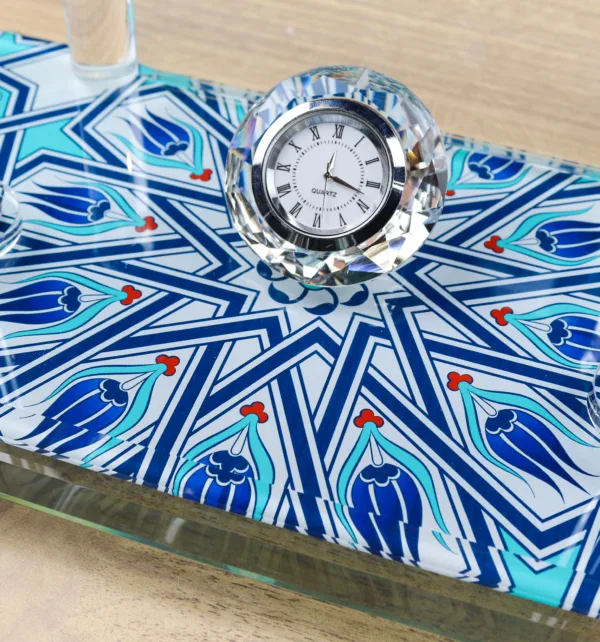 Κρυστάλλινο Επιτραπέζιο Σετ Γραφείου με Σχέδιο, Θήκη για Στυλό, Θήκη Σημειώσεων, Θήκη Καρτών, Βάση Κινητού, Μολυβοθήκη & Ρολόι κωδ. 5005