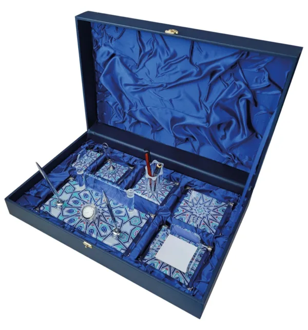 Κρυστάλλινο Επιτραπέζιο Σετ Γραφείου με Σχέδιο, Θήκη για Στυλό, Θήκη Σημειώσεων, Θήκη Καρτών, Βάση Κινητού, Μολυβοθήκη & Ρολόι κωδ. 5005