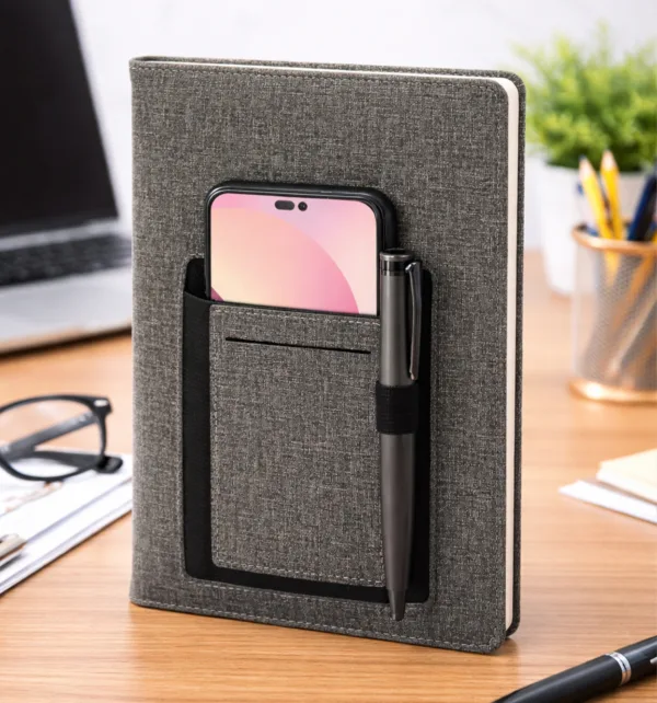 Σημειωματάριο από Δερματίνη με Θήκη για Κινητό 15x21cm Ριγέ  κωδ. Ort