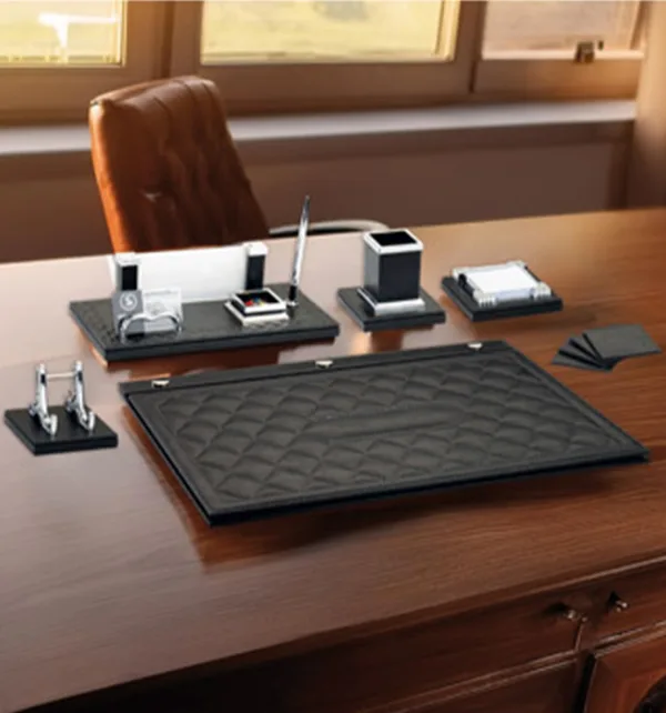 Επιτραπέζιο Σετ Γραφείου από Δερματίνη με Σουβέρ, Βάση Κινητού, Θήκη για Στυλό, Σουμέν, Βάση Καρτών, Θήκη Postit κωδ. W820