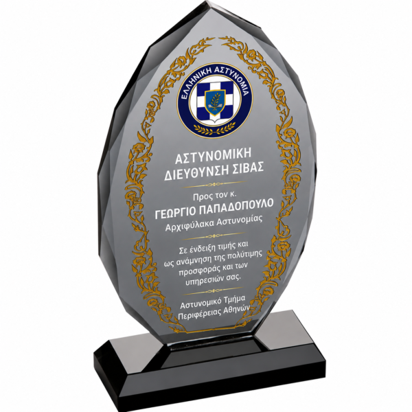 Κρυστάλλινo Βραβείο Διάφανο με Χρυσό Σχέδιο 11x19,5cm κωδ. EKT- 155
