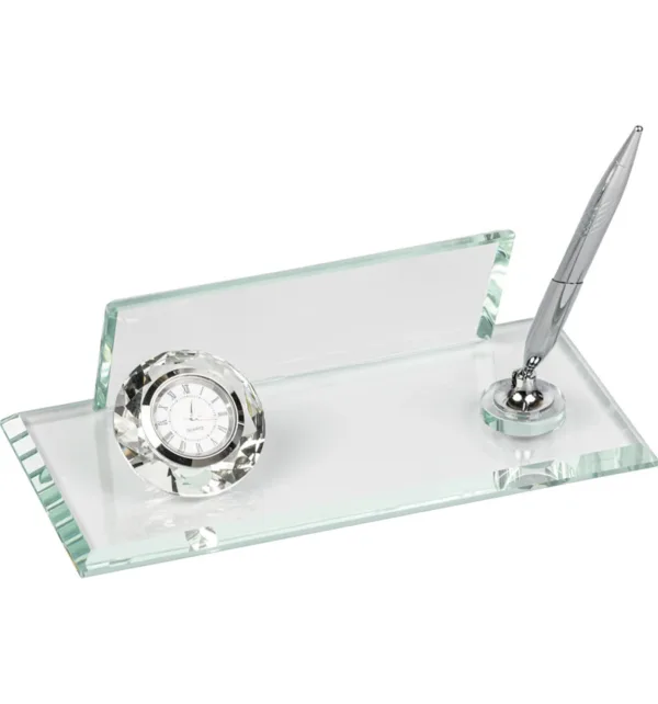 Επιτραπέζιο Διακοσμητικό Γραφείου Κρυστάλλινο με Θήκη για Στυλό & Ρολόι κωδ. ST-KM-95