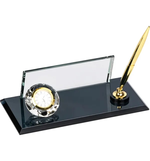 Επιτραπέζιο Διακοσμητικό Γραφείου Κρυστάλλινο με Θήκη για Στυλό & Ρολόι κωδ. ST-KM-95