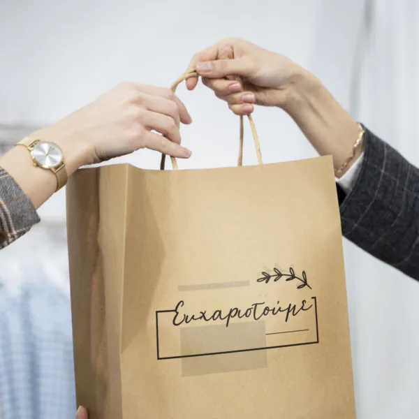 Χάρτινες Τσάντες Καφέ Kraft με Στριφτό Χερούλι 100 τεμάχια κωδ. DMK