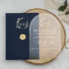 Διάφανο PVC Προσκλητήριο Γάμου με Μπλε Φάκελο με Χρυσές Λεπτομέρειες κωδ. 9311