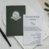 Λευκό Προσκλητήριο Γάμου με Πράσινο Φάκελο και Χρυσές Λεπτομέρειες κωδ. 9163