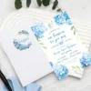 Προσκλητήριο Βάπτισης για Αγόρι με Σχέδιο με Μπλε Ορτανσίες & Λευκό Φάκελο με Εκτύπωση κωδ. V-9327