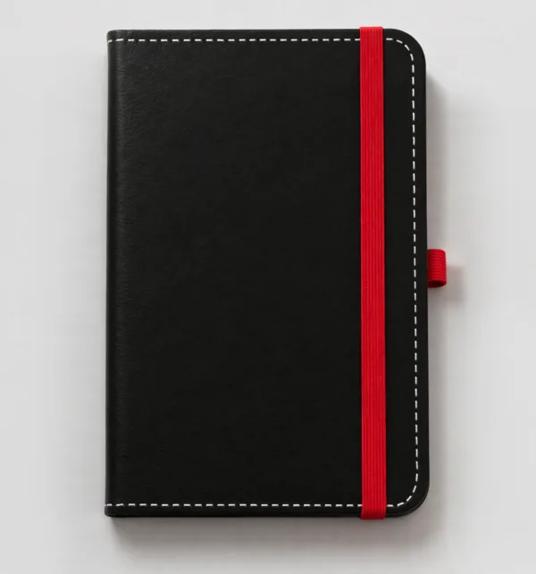 Σημειωματάριο από Δερματίνη Μαύρο με Κόκκινο Λάστιχο 13x21cm Ριγέ κωδ. ST-M-717K