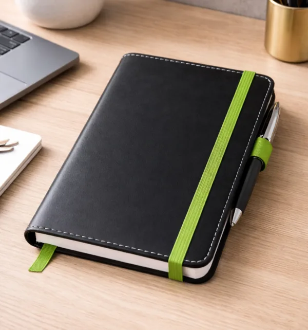 Σημειωματάριο από Πυρογραφική Δερματίνη Μαύρο με Πράσινο Λάστιχο 13x21cm Ριγέ κωδ. ST-M-717L Σημειωματάριο από Πυρογραφική Δερματίνη Μαύρο με Πράσινο Λάστιχο 13x21cm Ριγέ κωδ. ST-M-717L