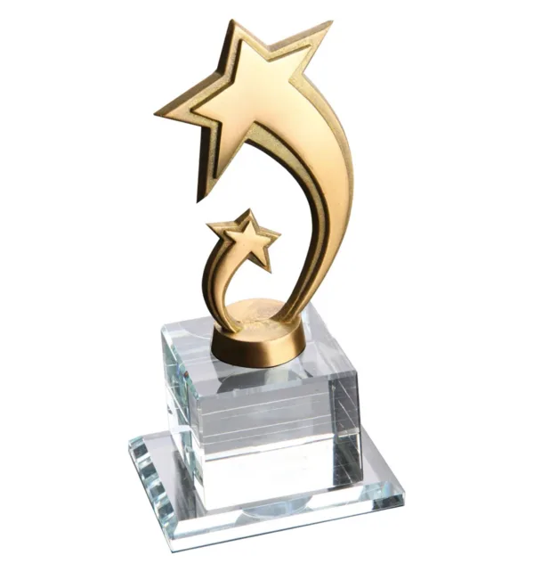 Διάφανο Κρυστάλλινo Βραβείο με 2 Χρυσά Αστέρια 10x20cm κωδ. EKT-230