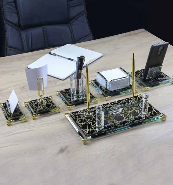 Επιτραπέζιο Σετ Γραφείου Κρυστάλλινο με Θήκη για Στυλό, Θήκη Κινητού και Θήκη Postit κωδ. W510