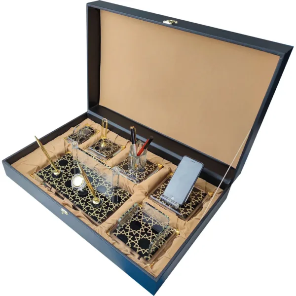 Επιτραπέζιο Σετ Γραφείου Κρυστάλλινο με Θήκη για Στυλό, Θήκη Κινητού και Θήκη Postit κωδ. W510