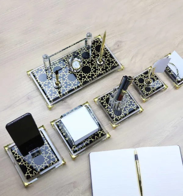 Επιτραπέζιο Σετ Γραφείου Κρυστάλλινο με Θήκη για Στυλό, Θήκη Κινητού και Θήκη Postit κωδ. W510