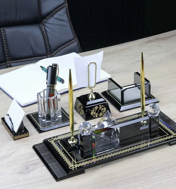 Επιτραπέζιο Σετ Γραφείου Κρυστάλλινο με Θήκη για Στυλό, Θήκη καρτών και Θήκη Postit κωδ. W520