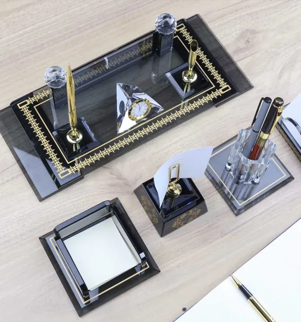 Επιτραπέζιο Σετ Γραφείου Κρυστάλλινο με Θήκη για Στυλό, Θήκη καρτών και Θήκη Postit κωδ. W520