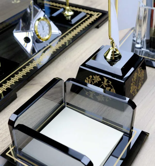 Επιτραπέζιο Σετ Γραφείου Κρυστάλλινο με Θήκη για Στυλό, Θήκη καρτών και Θήκη Postit κωδ. W520