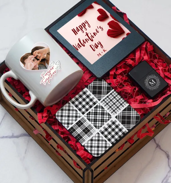 Gift Box Valentine’s Day για Άνδρα με Ξύλινο Κουτί, Κούπα, Σουβέρ, Κορνίζα & Αναπτήρας κωδ. 15055