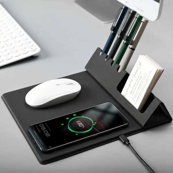 Wireless Mousepad με Βάση για Κινητό και 4 Θήκες για Στυλό Γκρι κωδ. 7361