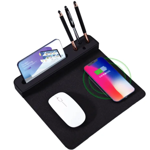 Wireless Mousepad με Βάση για Κινητό και 4 Θήκες για Στυλό Μαύρο κωδ. 7363