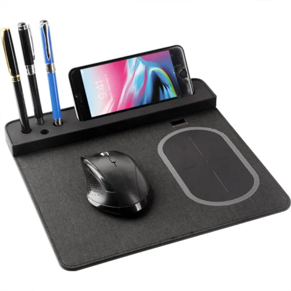 Wireless Mousepad με Βάση για Κινητό και 4 Θήκες για Στυλό Μαύρο κωδ. 7363