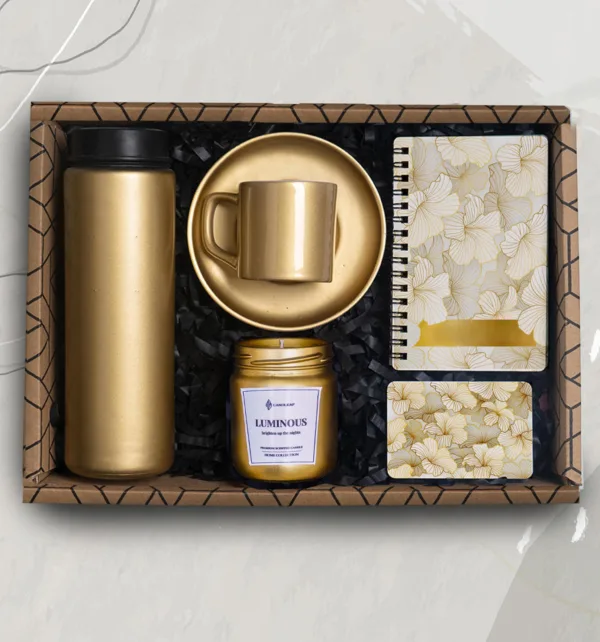 Σετ Δώρου με Χρυσό Θερμό, Κούπα, Ξύλινο Σημειωματάριο, Κερί & Μαγνήτη κωδ. 86475