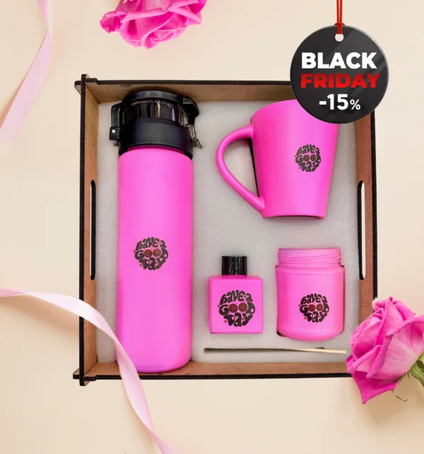 Have a Good Day Σετ Δώρου με Μπουκάλι., Κούπα, Θήκη για Αρωματικό, Κερί & Ξύλινο Κουτί κωδ. M-2626F