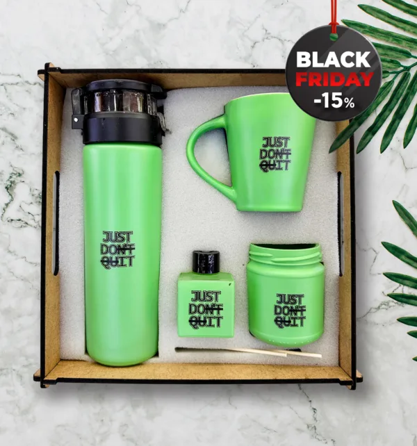 Just Don't Quit Σετ Δώρου με Μπουκάλι., Κούπα, Θήκη για Αρωματικό, Κερί & Ξύλινο Κουτί κωδ. M-2626G