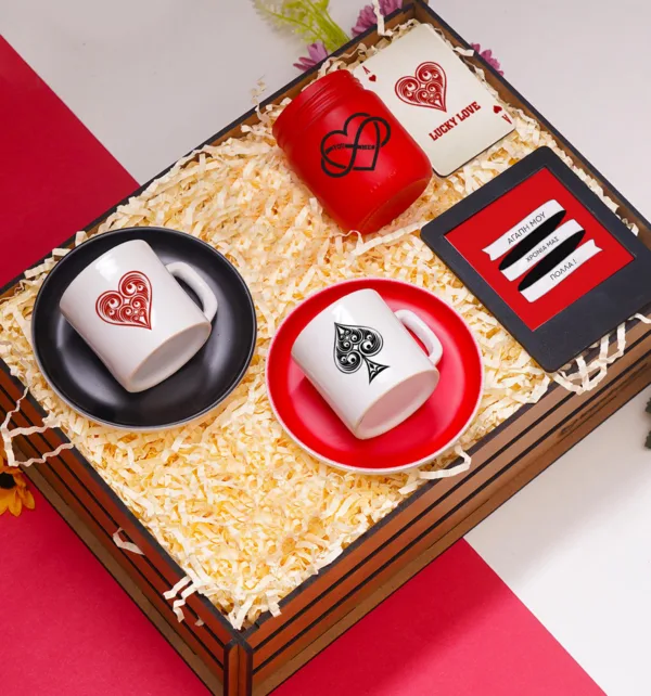 Gift Box για με Ειδικό Ξύλινο Κουτί, 2 Κούπες, Κερί, Γαλλική Πρέσα & Κορνίζα κωδ. 15024