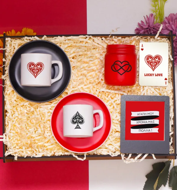 Gift Box για με Ειδικό Ξύλινο Κουτί, 2 Κούπες, Κερί, Γαλλική Πρέσα & Κορνίζα κωδ. 15024