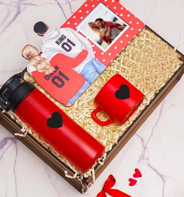 Gift Box για Επέτειο με Ειδικό Ξύλινο Κουτί, Κορνίζα με Ειδικό Σχήμα, Κούπα & Θερμός κωδ. 15123