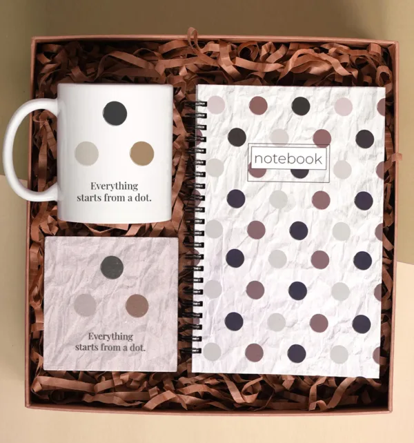 Gift Box με Σχέδιο Polka Dot με Τετράδιο Spiral, Κούπα & Σουβέρ κωδ. 77435