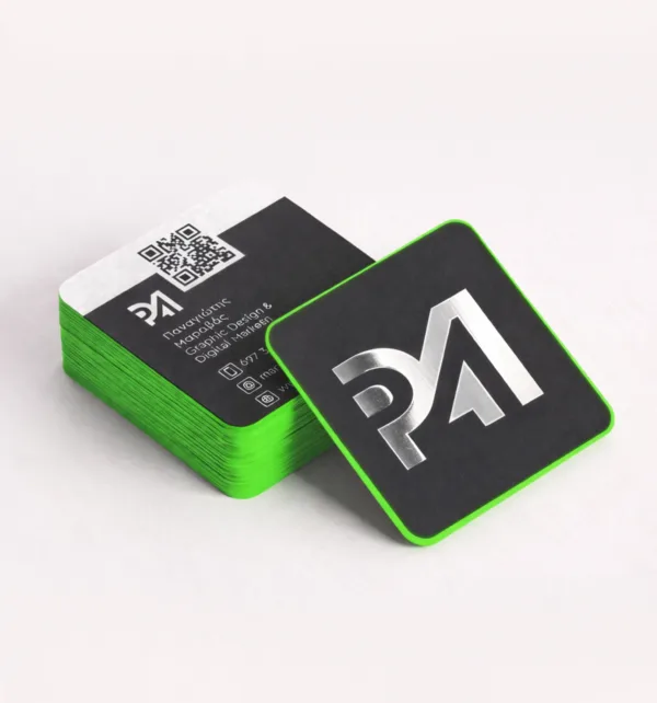 Ανάγλυφες Επαγγελματικές Κάρτες 700γρ. με Ασημοτυπία & Βαμμένο Σόκορο (1.000 τεμάχια) κωδ. KS-SEKGYC