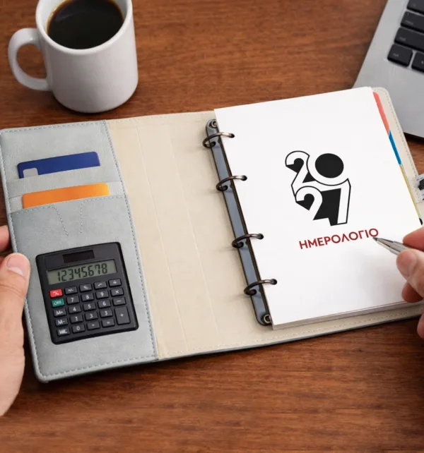 Organizer από Δερματίνη με Αριθμομηχανή, Θήκη Καρτών & Ημερήσιο Ημερολόγιο κωδ. Trabz