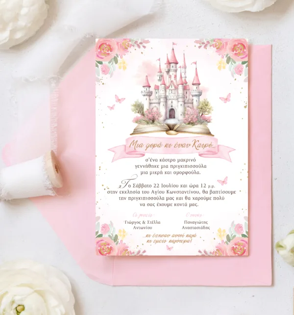 Προσκλητήριo Βάπτισης για Κορίτσι με Σχέδιο Πριγκίπισσα, Κάστρο & Φάκελο κωδ. M-91K-PRC Προσκλητήριo Βάπτισης για Κορίτσι με Σχέδιο Πριγκίπισσα, Κάστρο & Φάκελο κωδ. M-91K-PRC