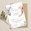 Προσκλητήριο Βάπτισης για Δίδυμα με Σχέδιο με Λουλούδια & Φάκελο κωδ. M-91K-TBL