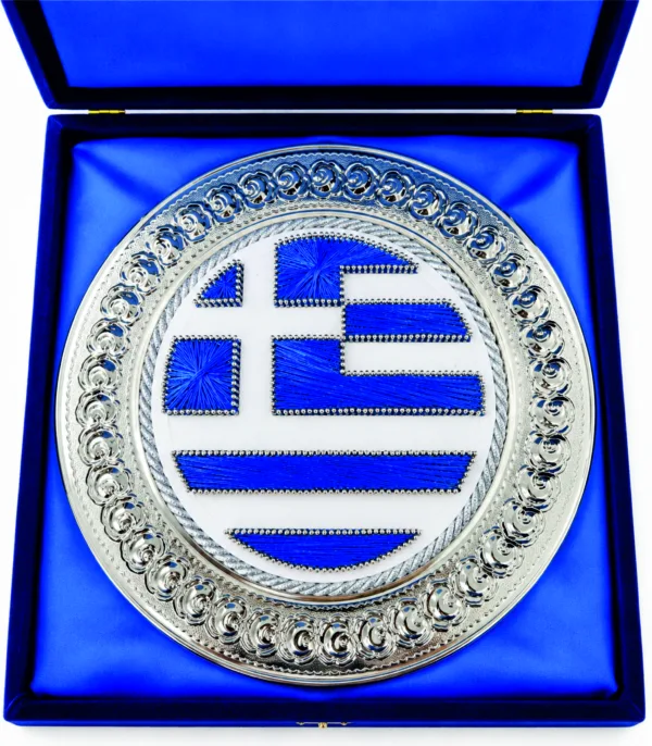Διακοσμητικός Δίσκος Ελληνικής Σημαίας σε Πολυτελή Βελούδινη Θήκη κωδ. PLAK-GRF